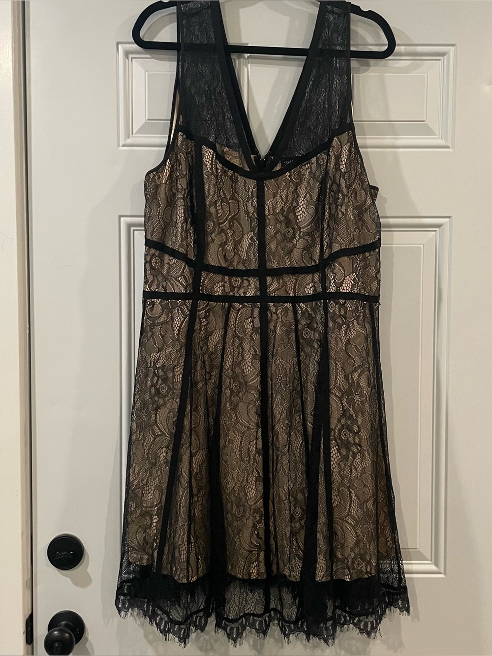 Torrid Black Lace and Tan Sleeveless Knee Length Formal Dress NWT